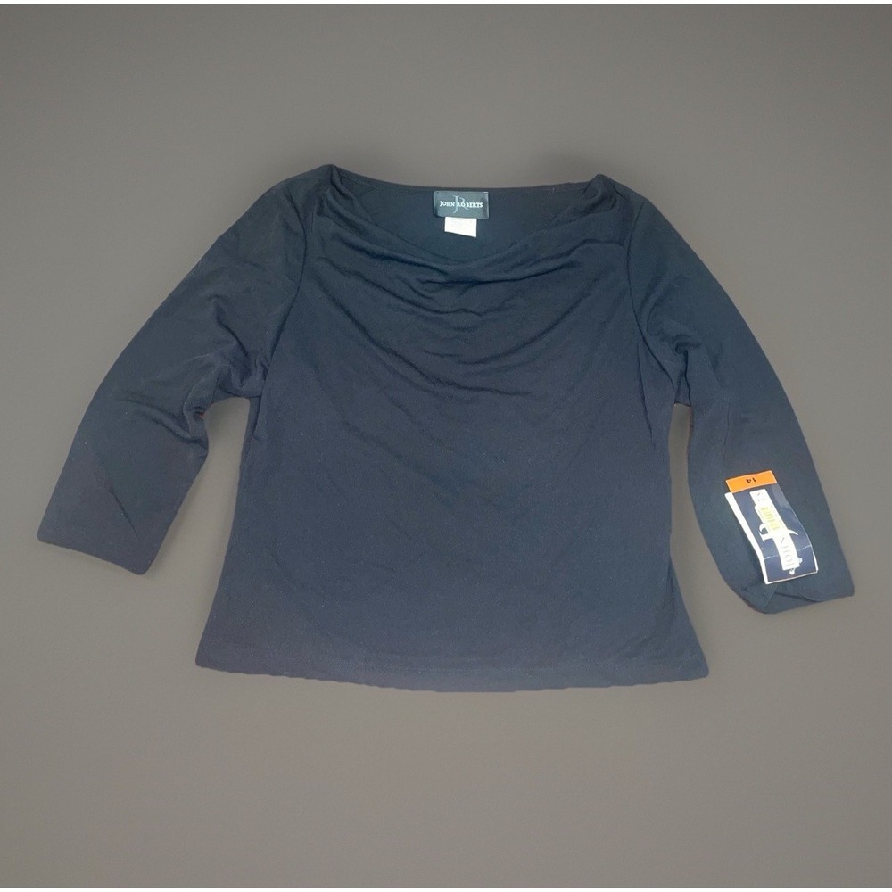 John Roberts Draped Neck Black Top 3/4 Sleeves NWT - Womens Size 14